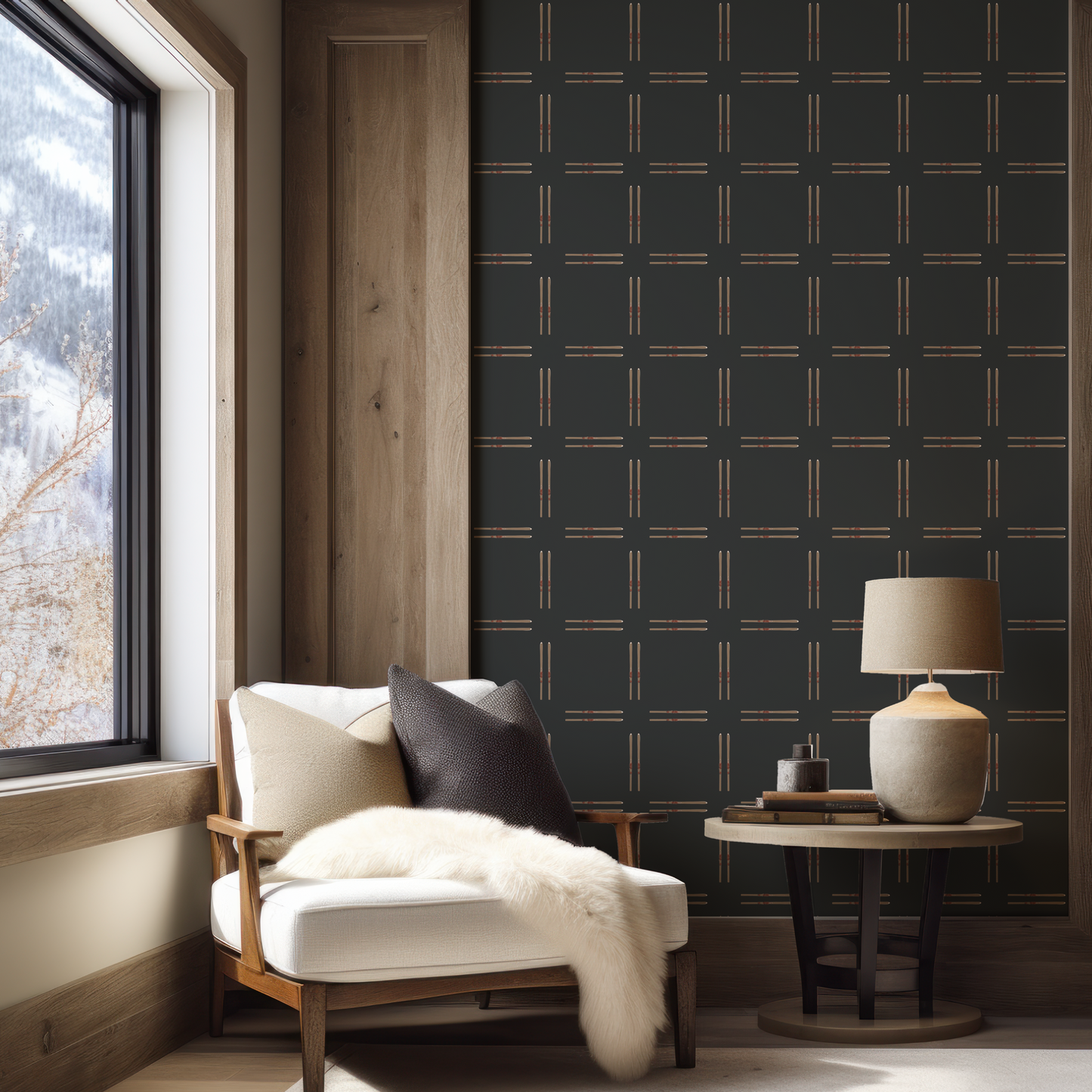 Ski Plaid on Black Wallpaper, Large Scale