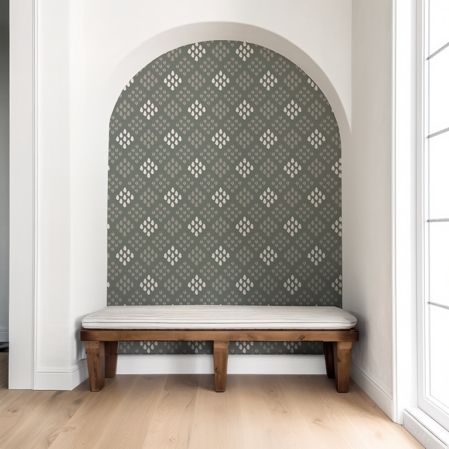 Floral Diamond on Sage Wallpaper