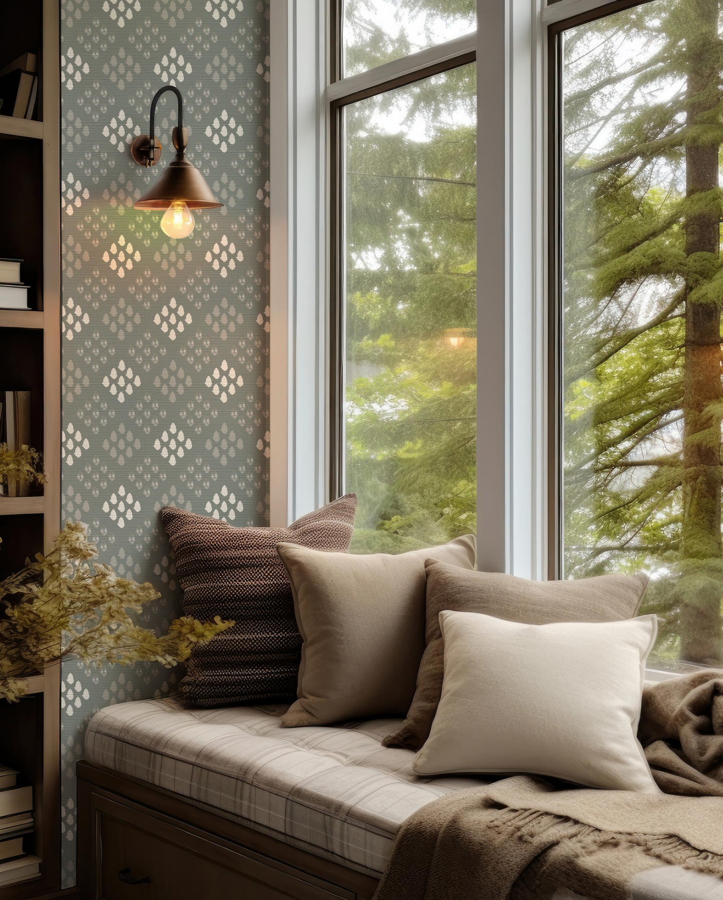 Floral Diamond on Sage Wallpaper