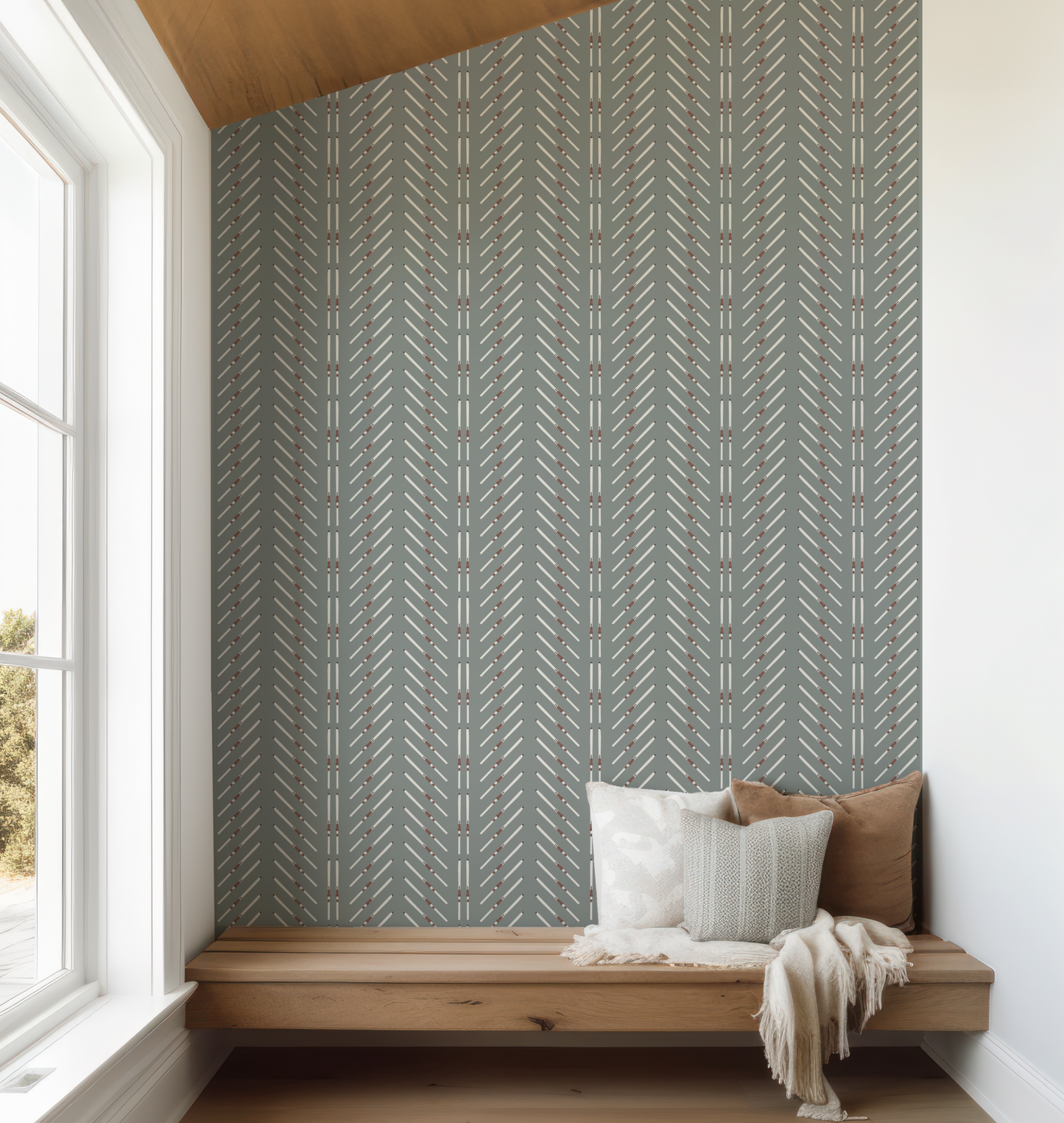Ski Chevron and Stripe on Sage Green Wallpaper