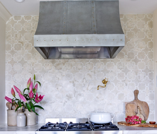 Willow + Wild 11A Tile In Early Gray Limestone Arabesque - 4 Piece Tile Sample - Ships US Postal Service