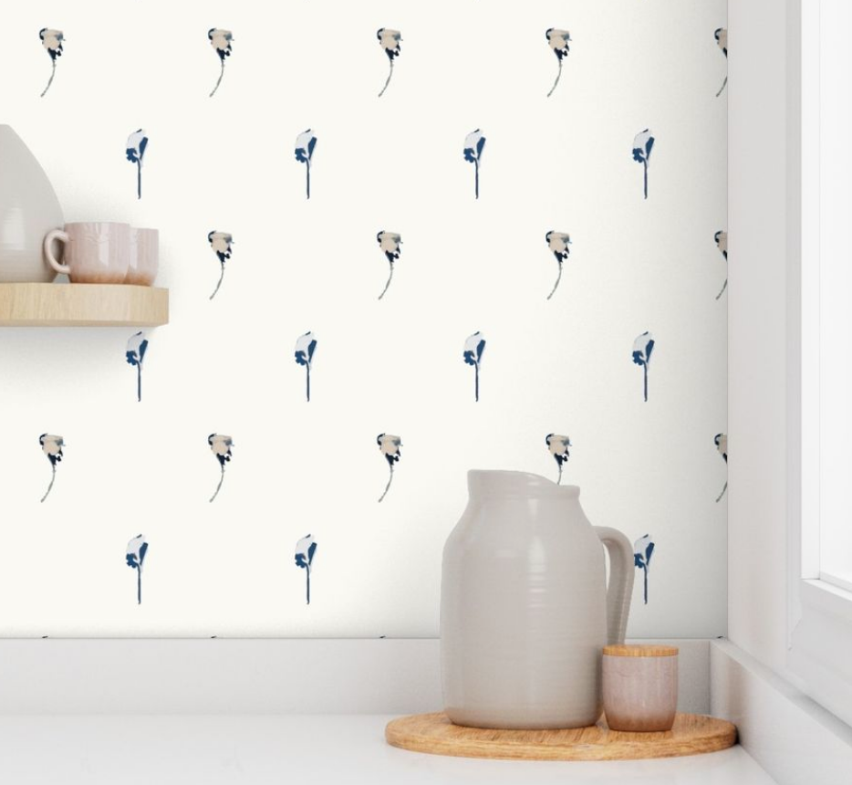 Willow + Wild Indigo Rose Off White Grasscloth Wallpaper Roll - 32" x 22'