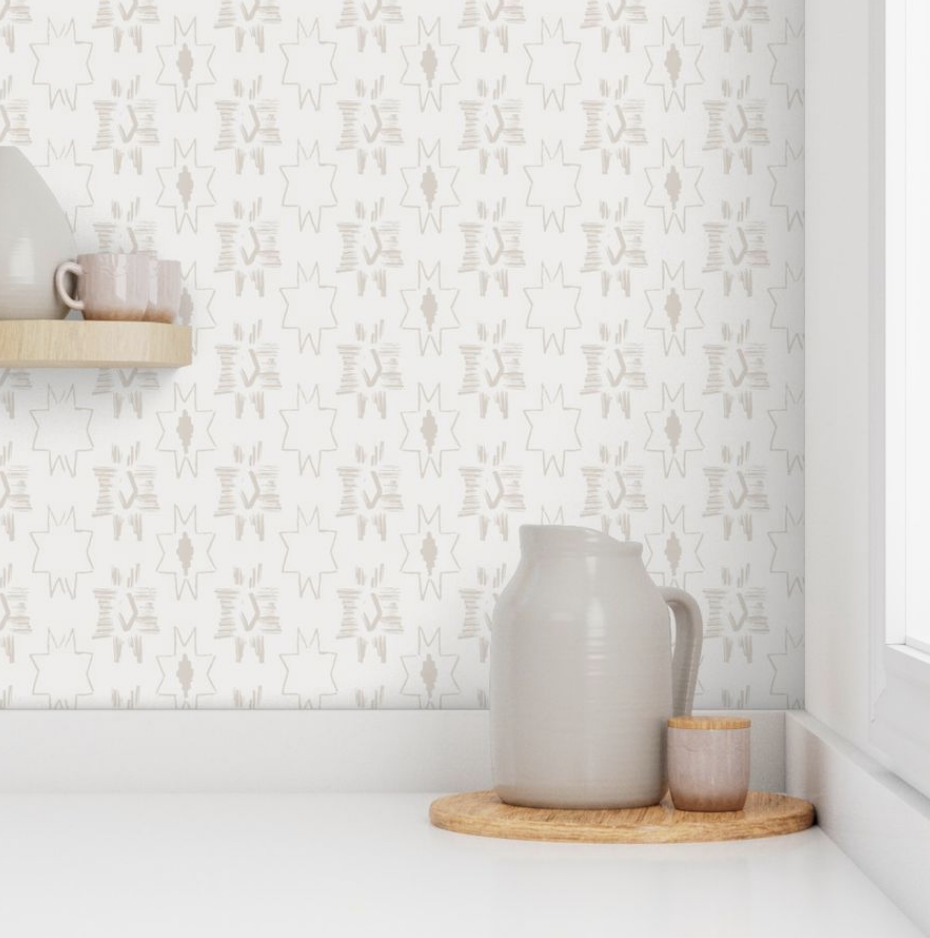 Willow + Wild Southwestern Star on Off White Grasscloth Wallpaper Roll - 32" x 22'