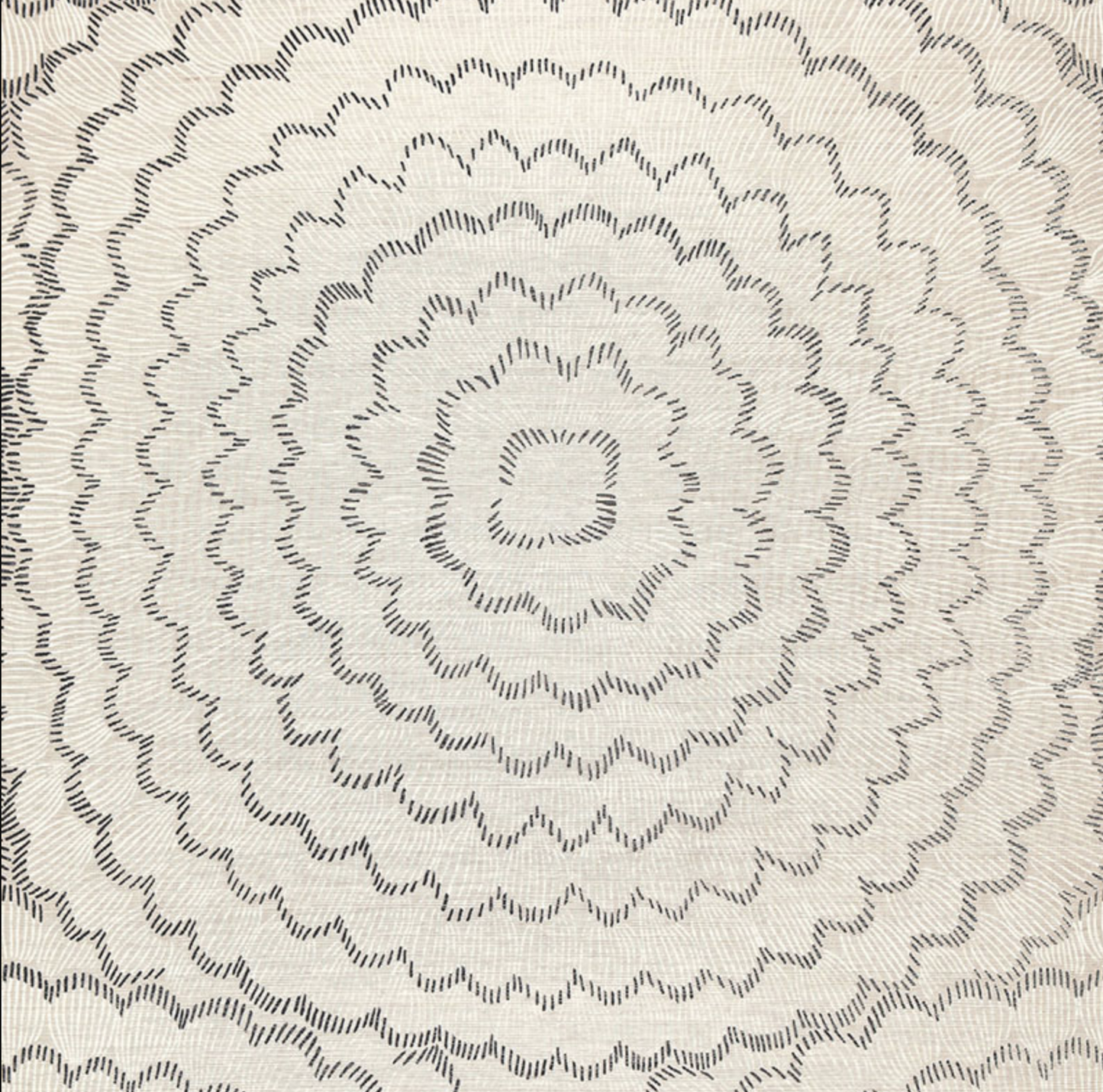 Grasscloth Flower Bloom in Dove/Black and White Wallpaper