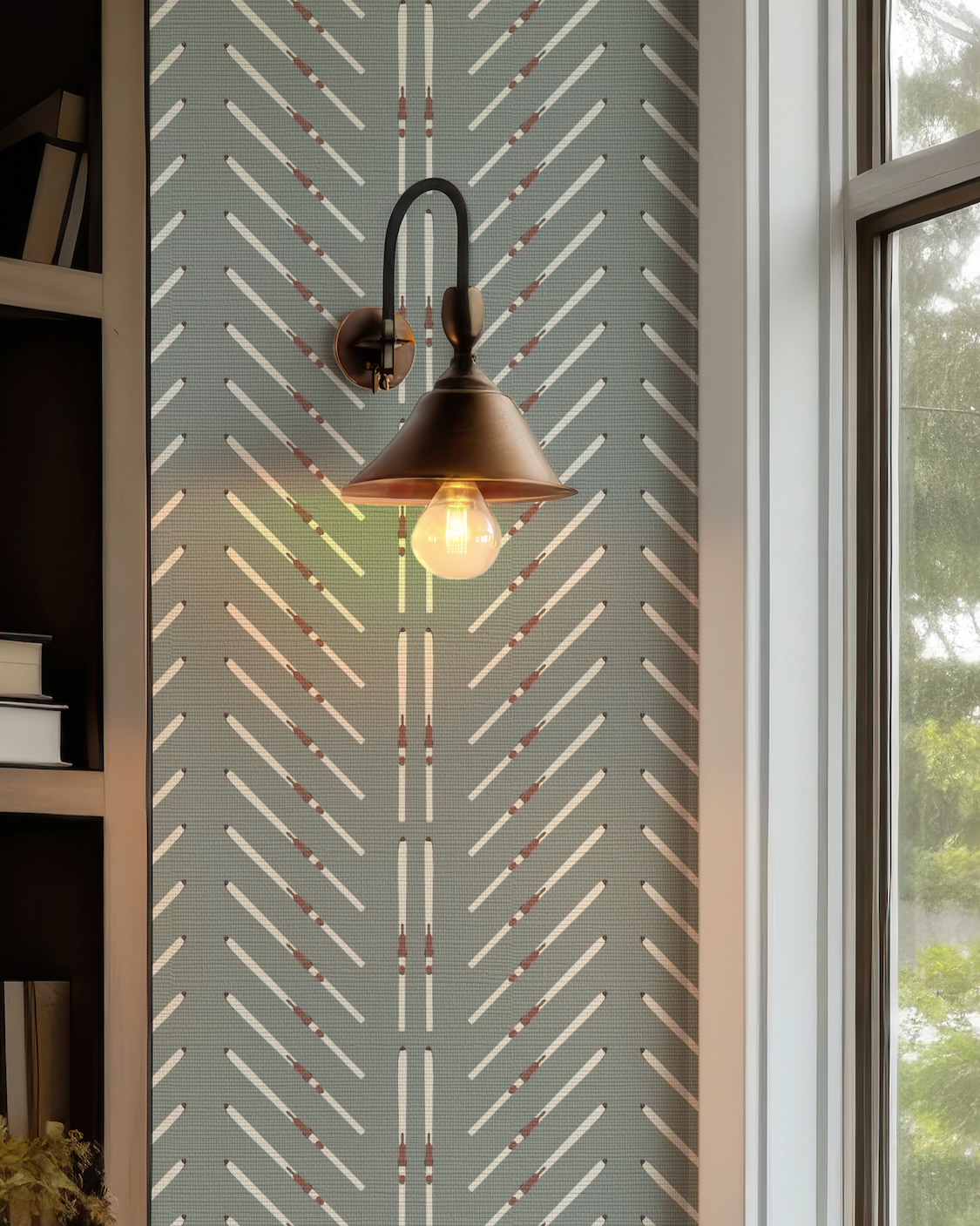 Ski Chevron and Stripe on Sage Green Wallpaper