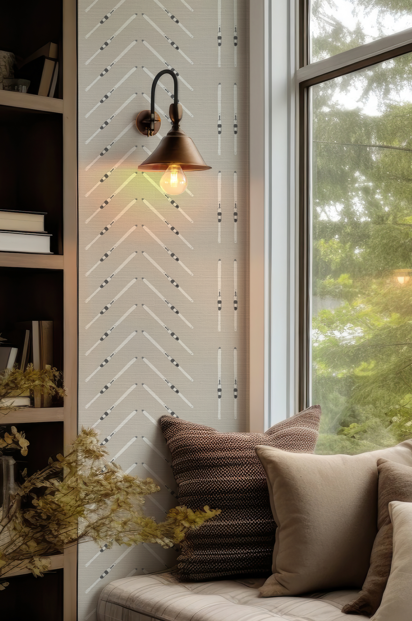 Ski Chevron and Stripe on Beige Wallpaper