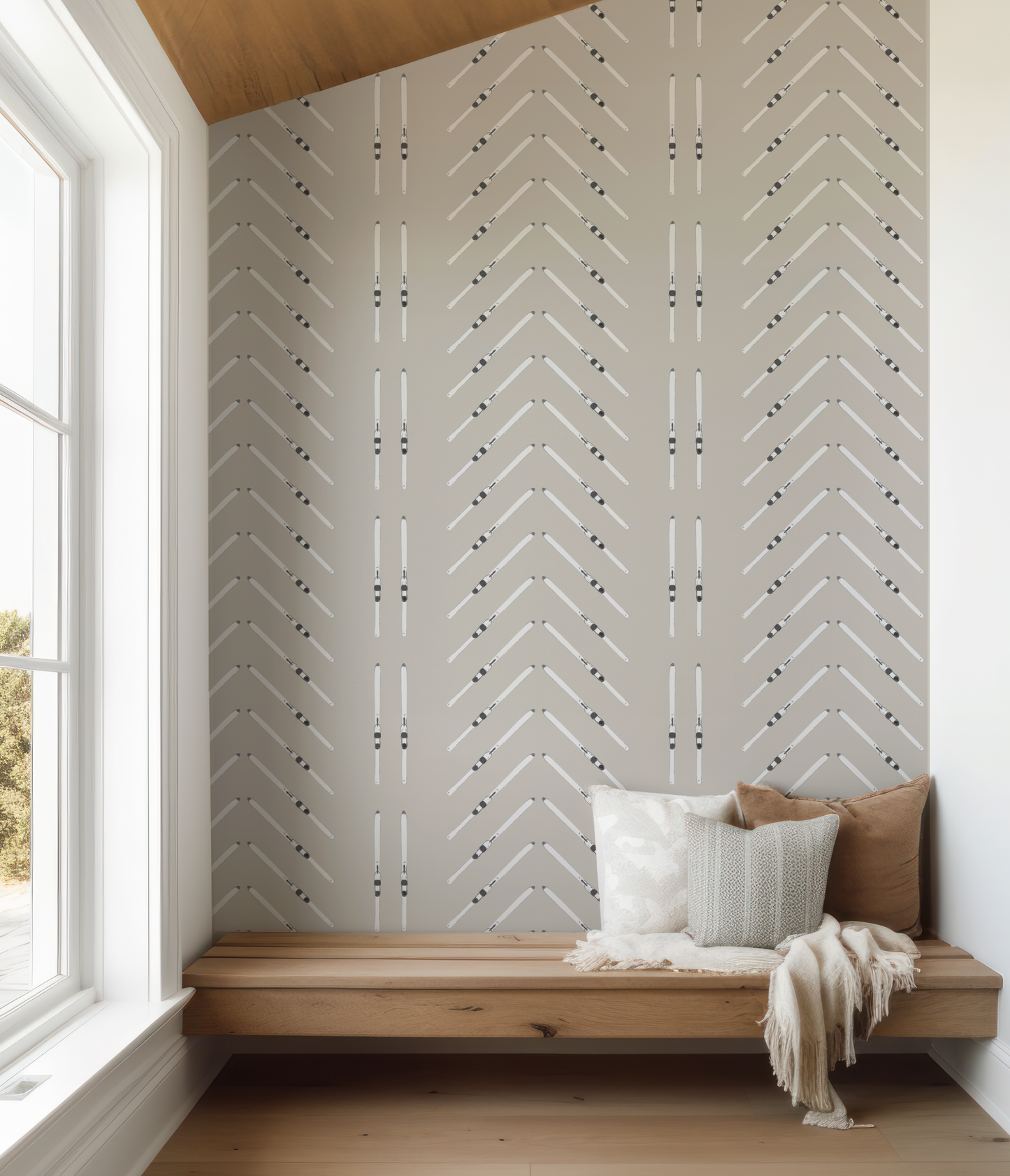 Ski Chevron and Stripe on Beige Wallpaper