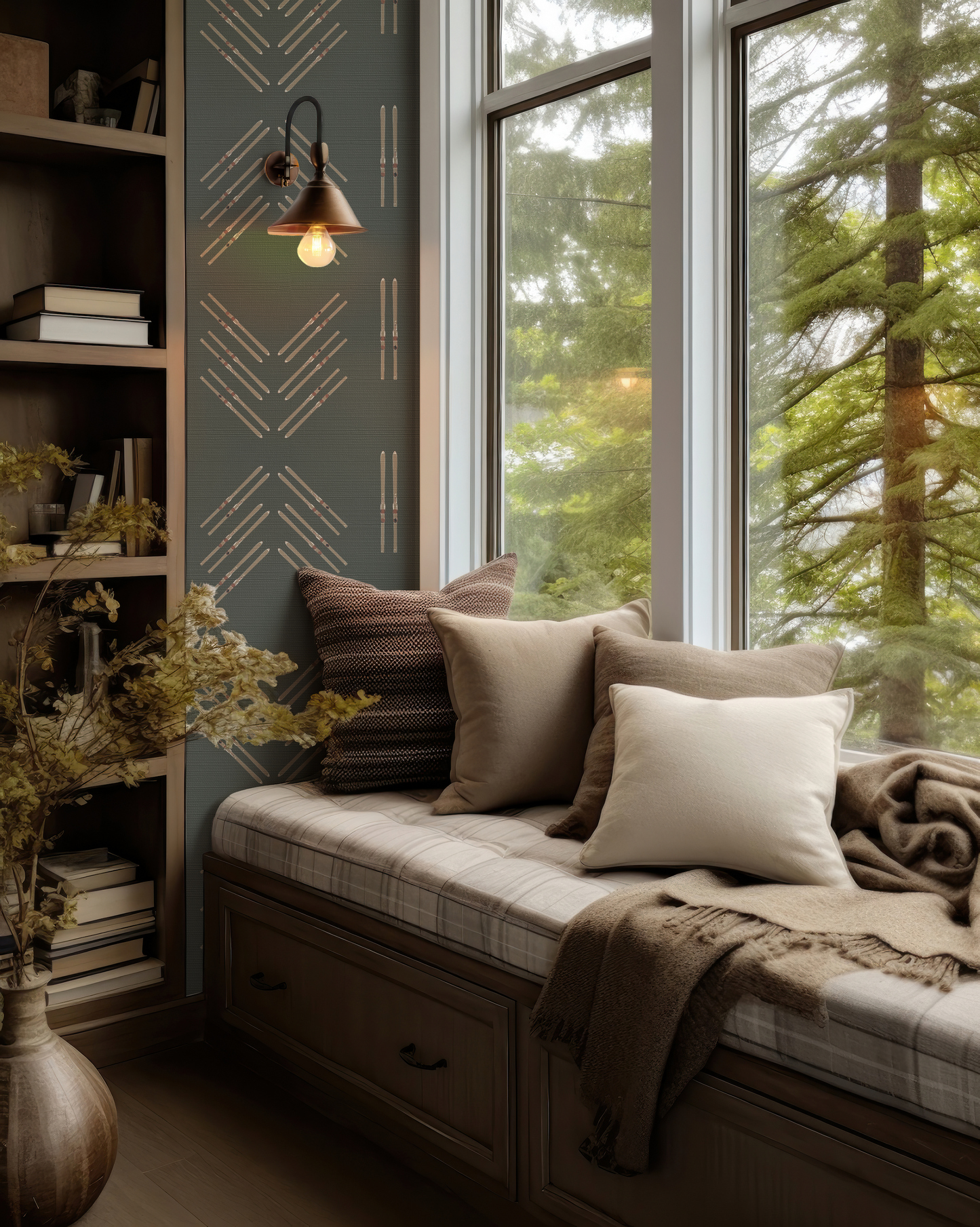 Ski Diamond on Forest Green Wallpaper