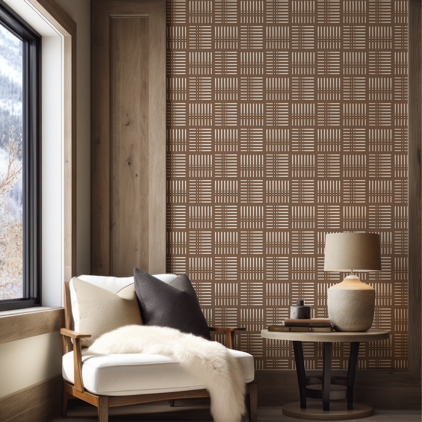 Ski Square Wallpaper in Tonal Browns