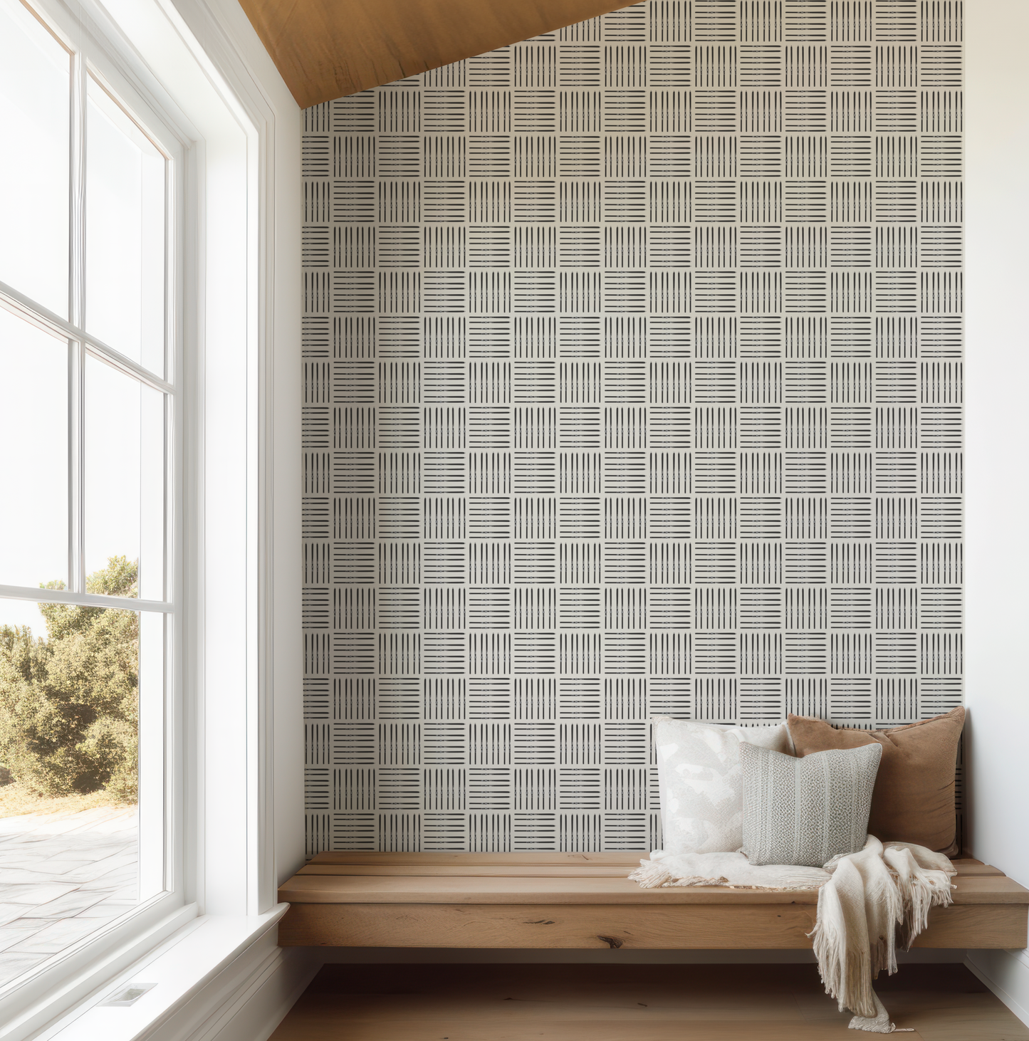 Black Ski Square on Off-White Wallpaper, Small Scale