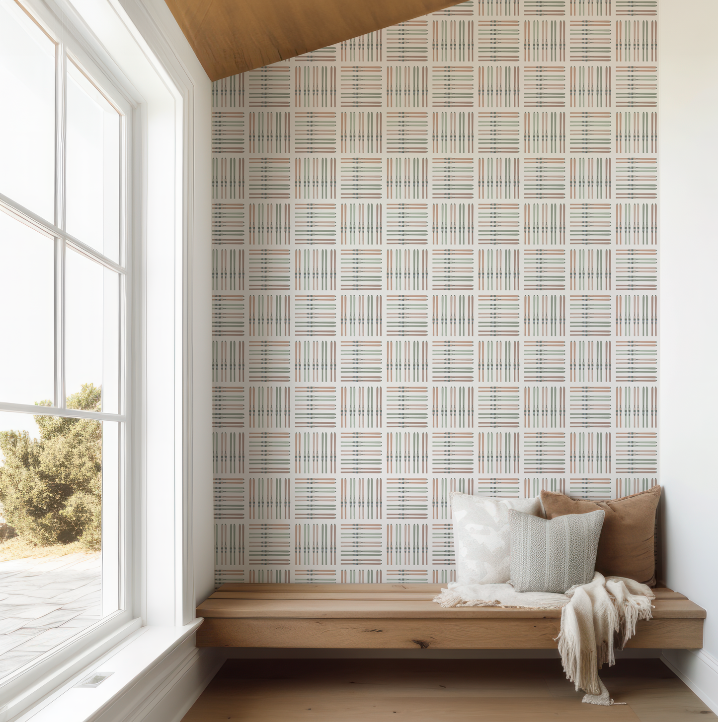 Girl Ski Square on Off-White Wallpaper