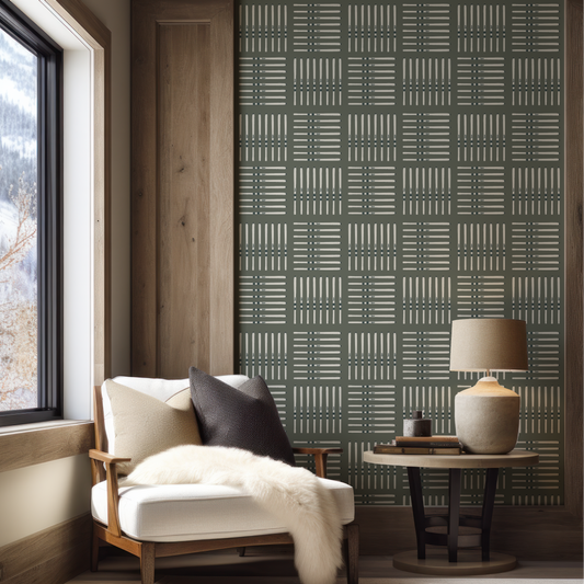 Alpen Haus Ski Square Wallpaper in Stratton Green in a mountain home.