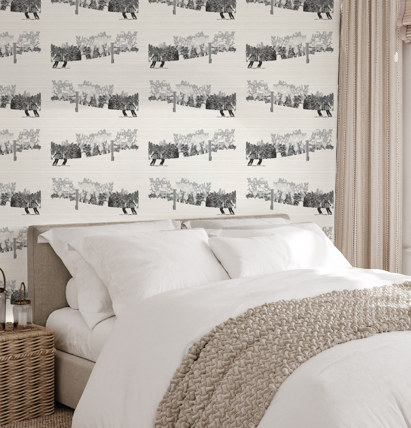 Ski Hill His & Hers on White Wallpaper