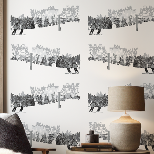 Ski Hill His & Hers on White Wallpaper