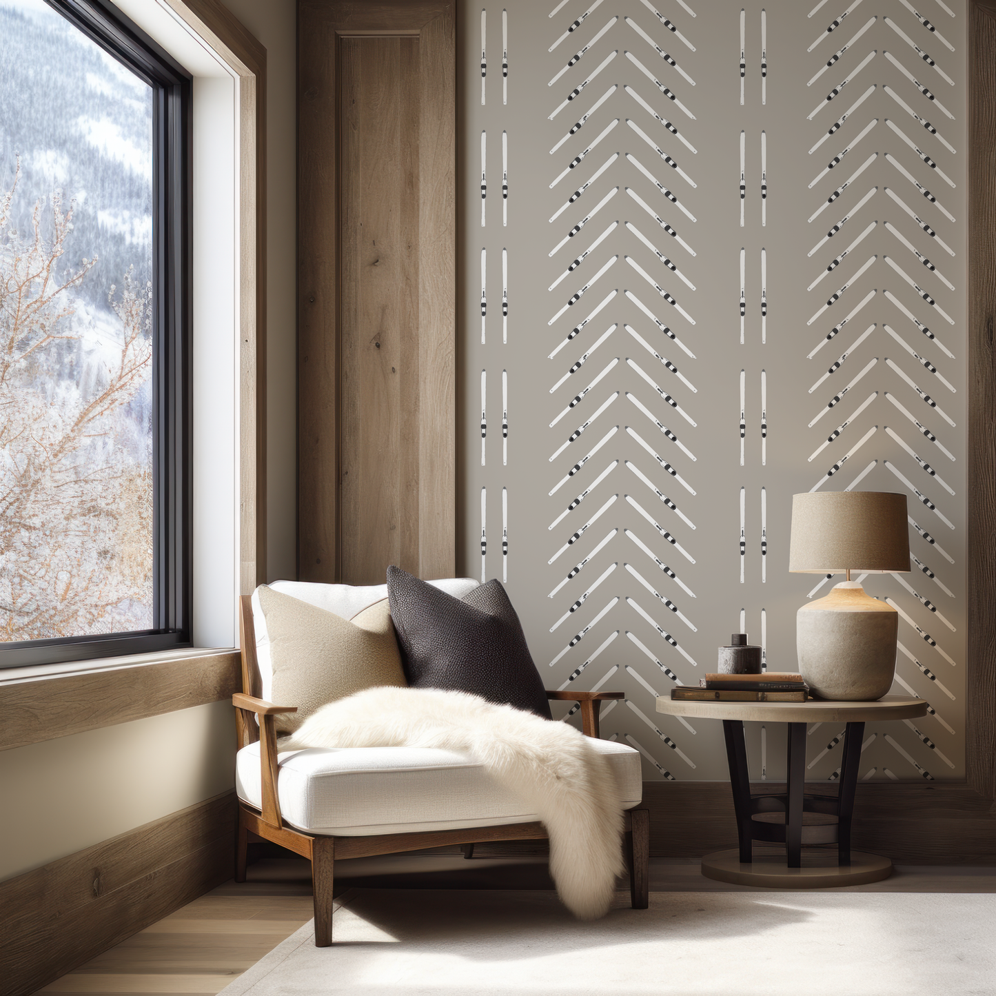 Ski Chevron and Stripe on Beige Wallpaper