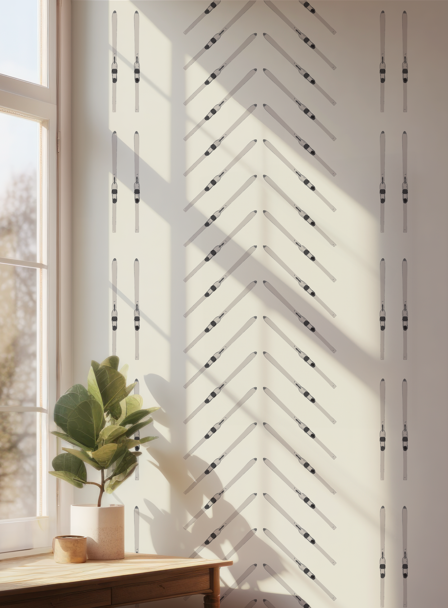 Ski Chevron and Stripe on Off-White Wallpaper