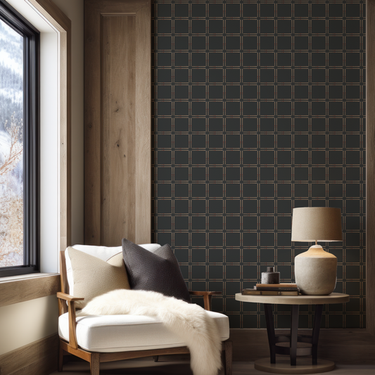 Ski Plaid on Black Wallpaper, Small Scale