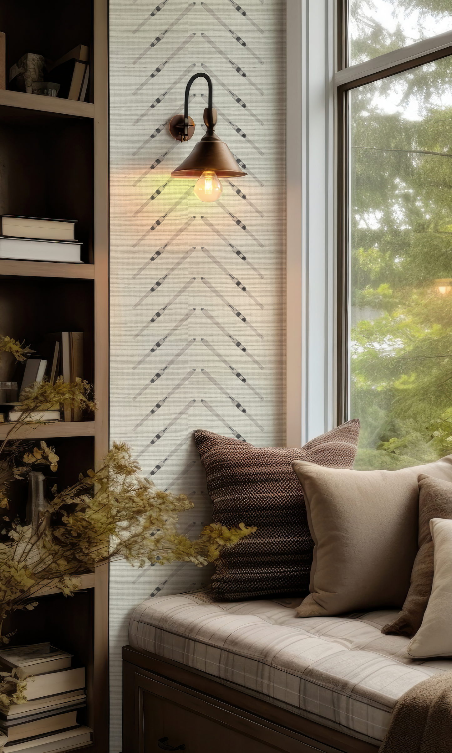 Ski Chevron and Stripe on Off-White Wallpaper