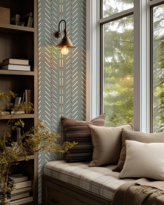 Ski Chevron and Stripe on Sage Green Wallpaper