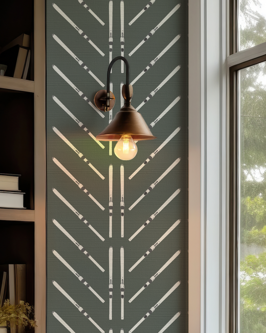 Ski Chevron and Stripe on Forest Green Wallpaper
