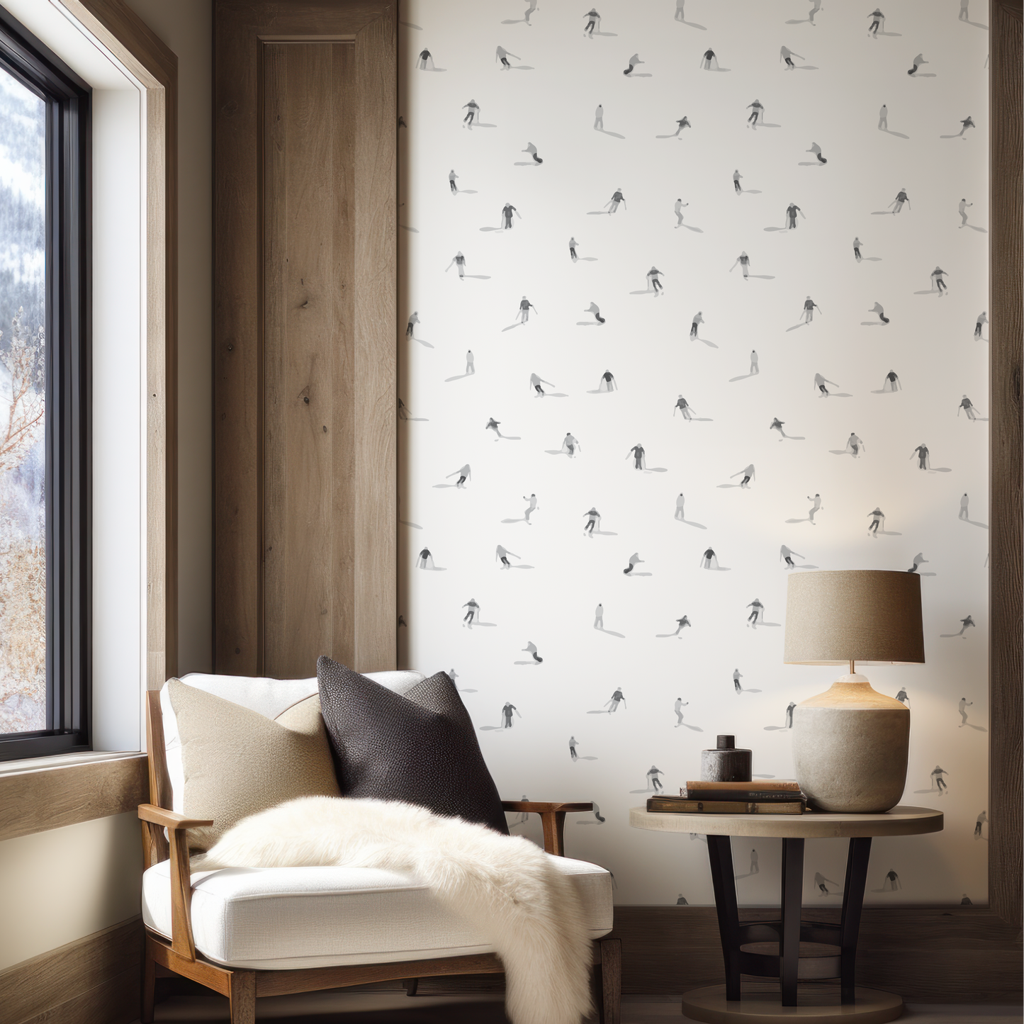 Ski Hill Grey and White Wallpaper