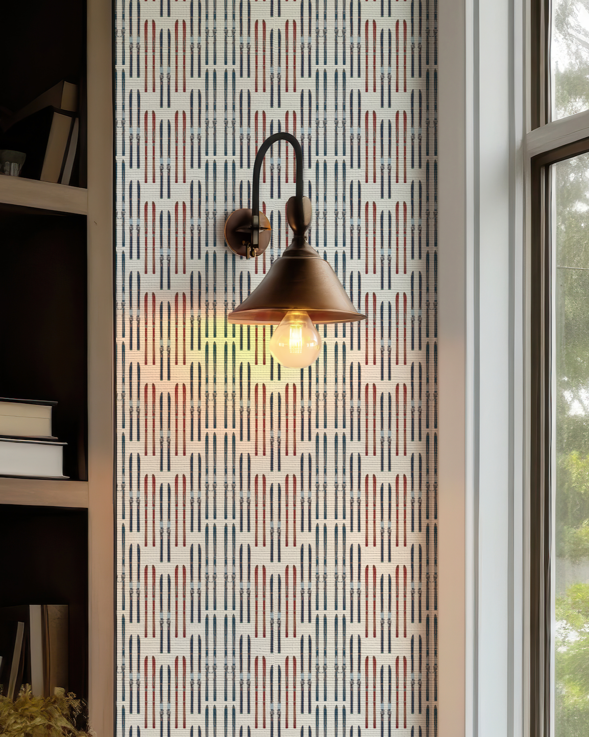 Vail Flame Stitch on Off-White Wallpaper