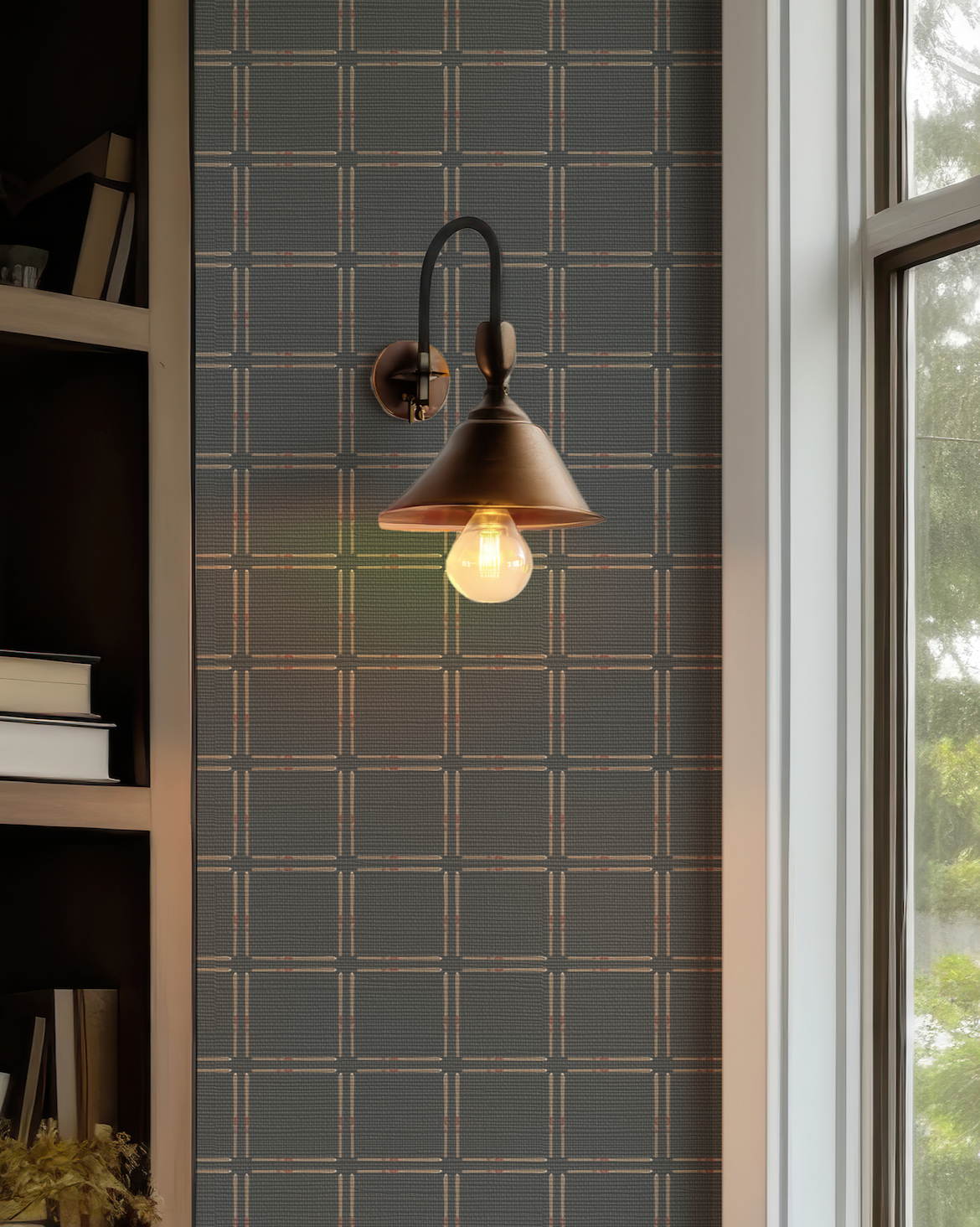 Ski Plaid on Black Wallpaper, Small Scale