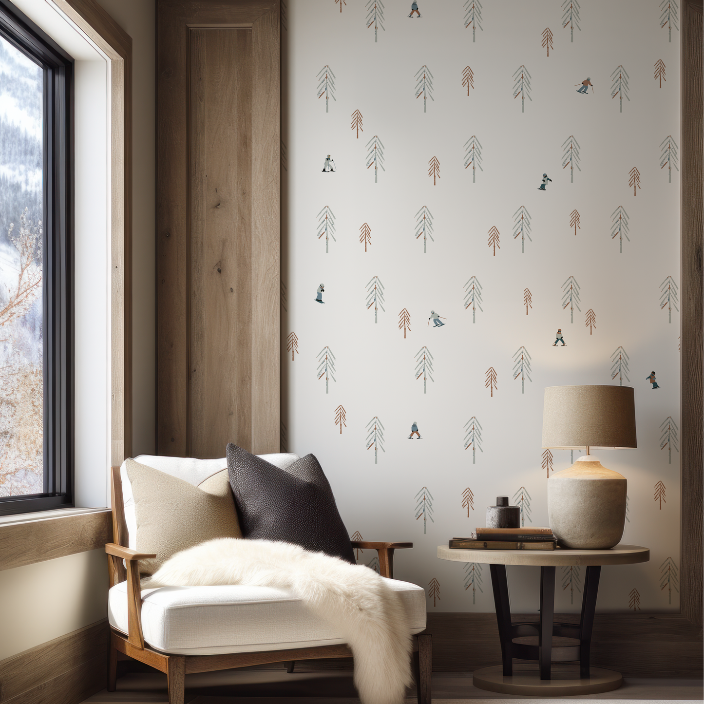 Kids Ski Day Grasscloth Wallpaper