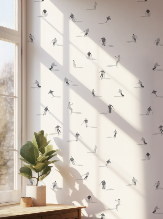 Ski Hill Grey and White Wallpaper