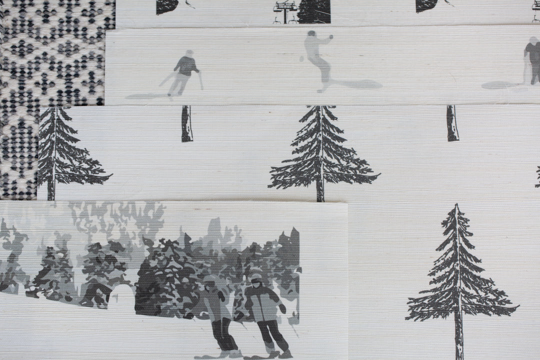 10 Black and White Wallpaper Ski Themed Samples in Grasscloth Bundle