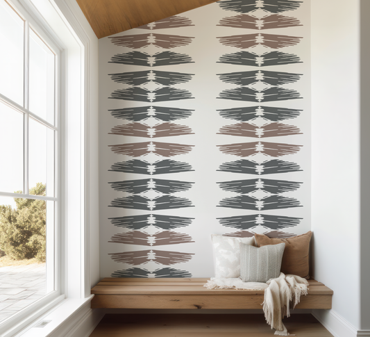 Deepest Green and Sienna on White Taos Stripe Wallpaper