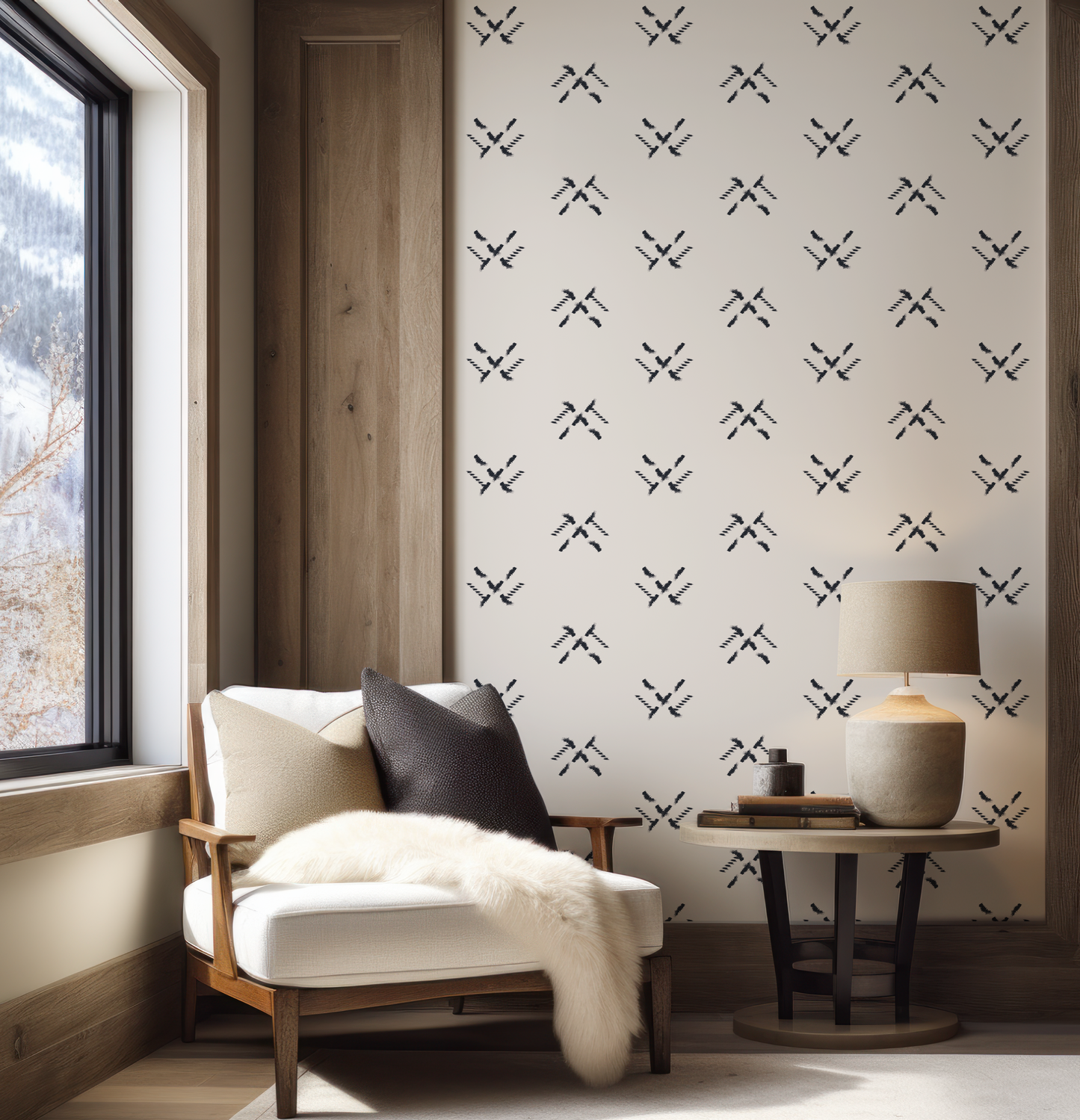 Dash Navy on Beige Wallpaper