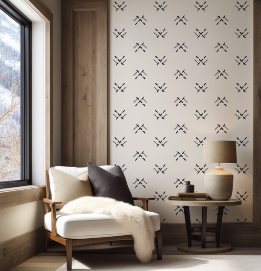 Dash Navy on Beige Wallpaper