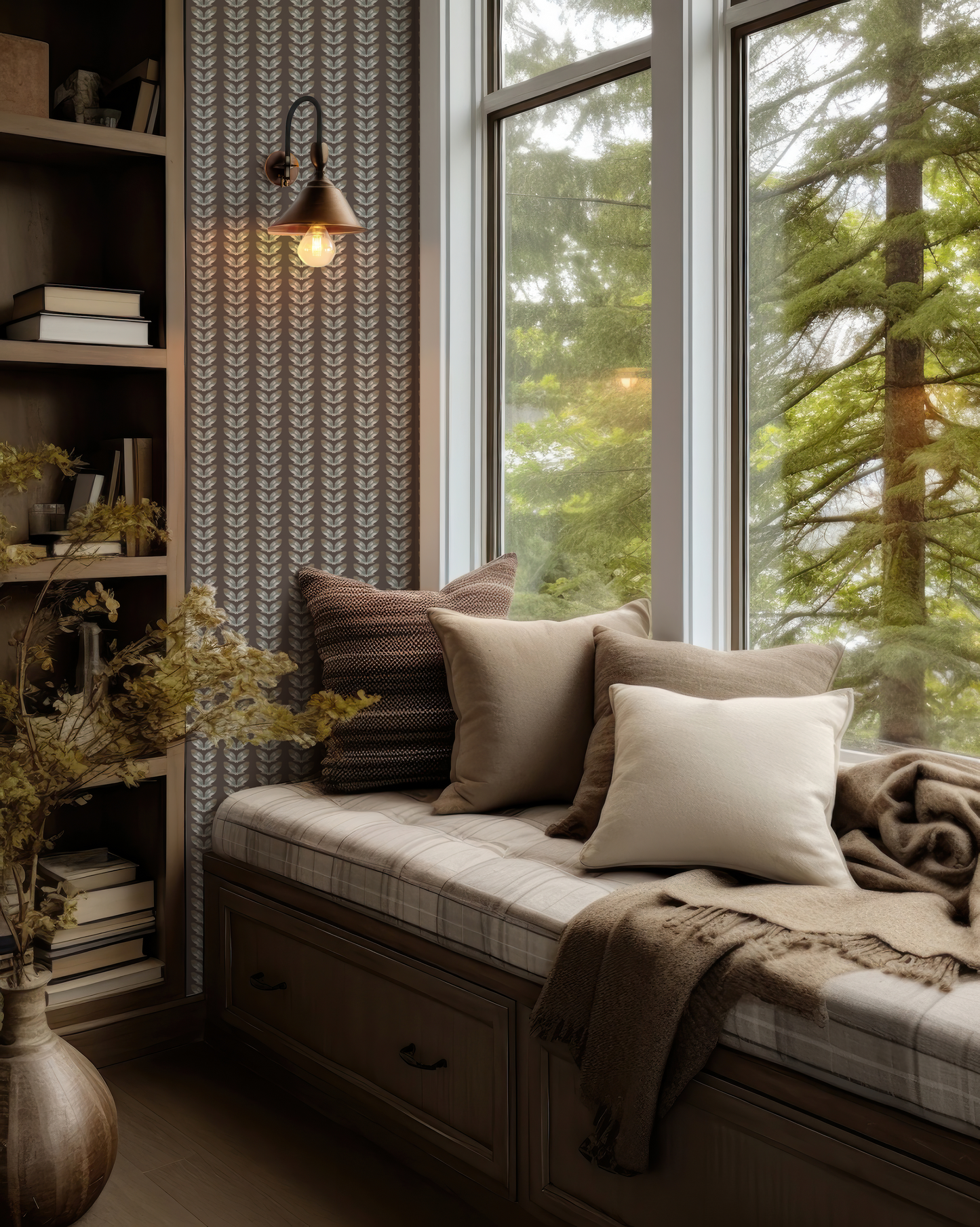 Petal Stripe on Deep Chestnut Wallpaper