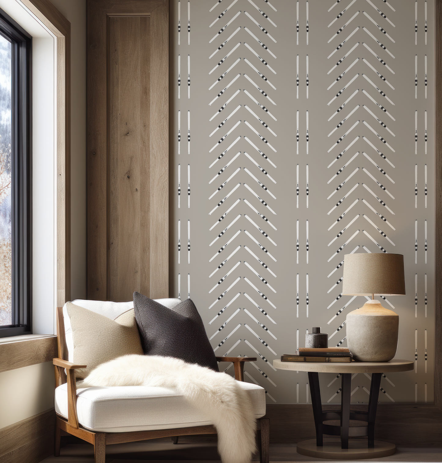 Ski Chevron and Stripe on Taupe Wallpaper