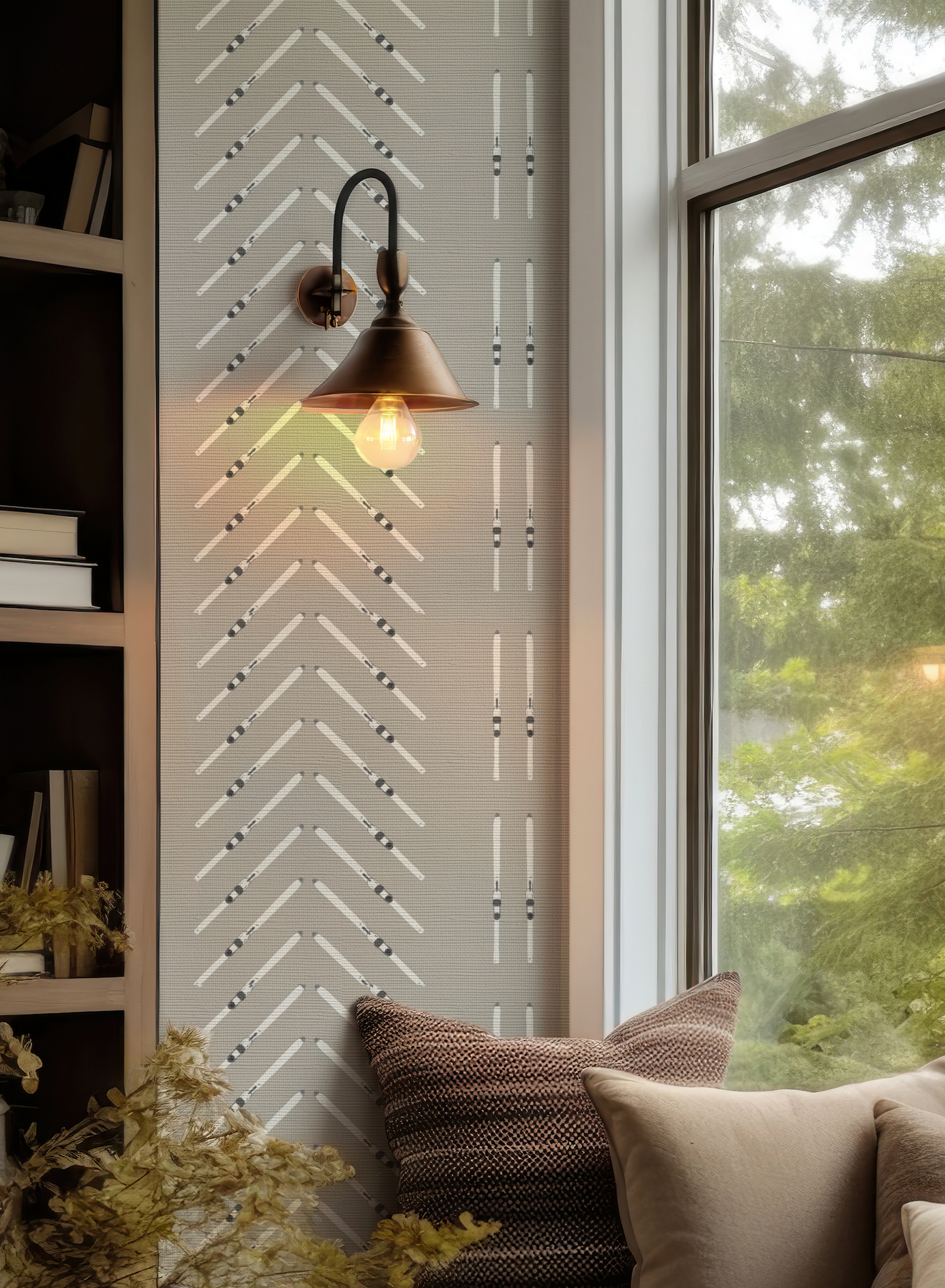 Ski Chevron and Stripe on Taupe Wallpaper