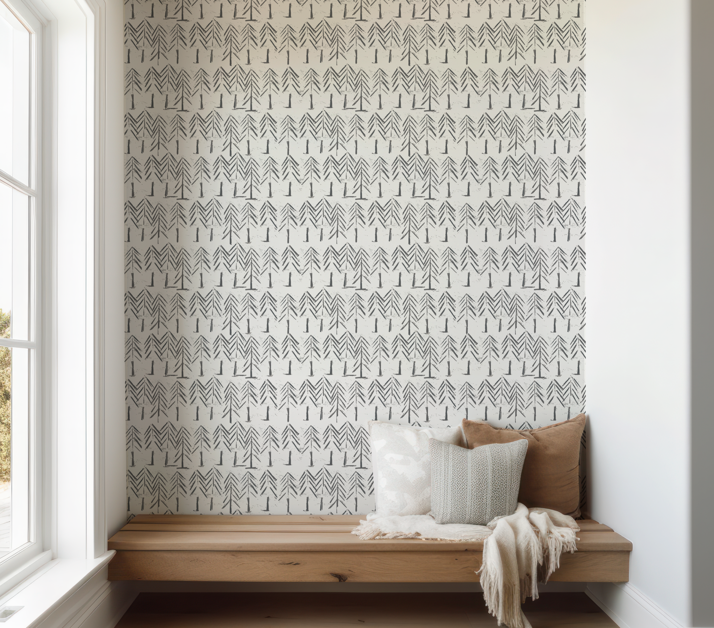 Tree Stripe Black and White Wallpaper