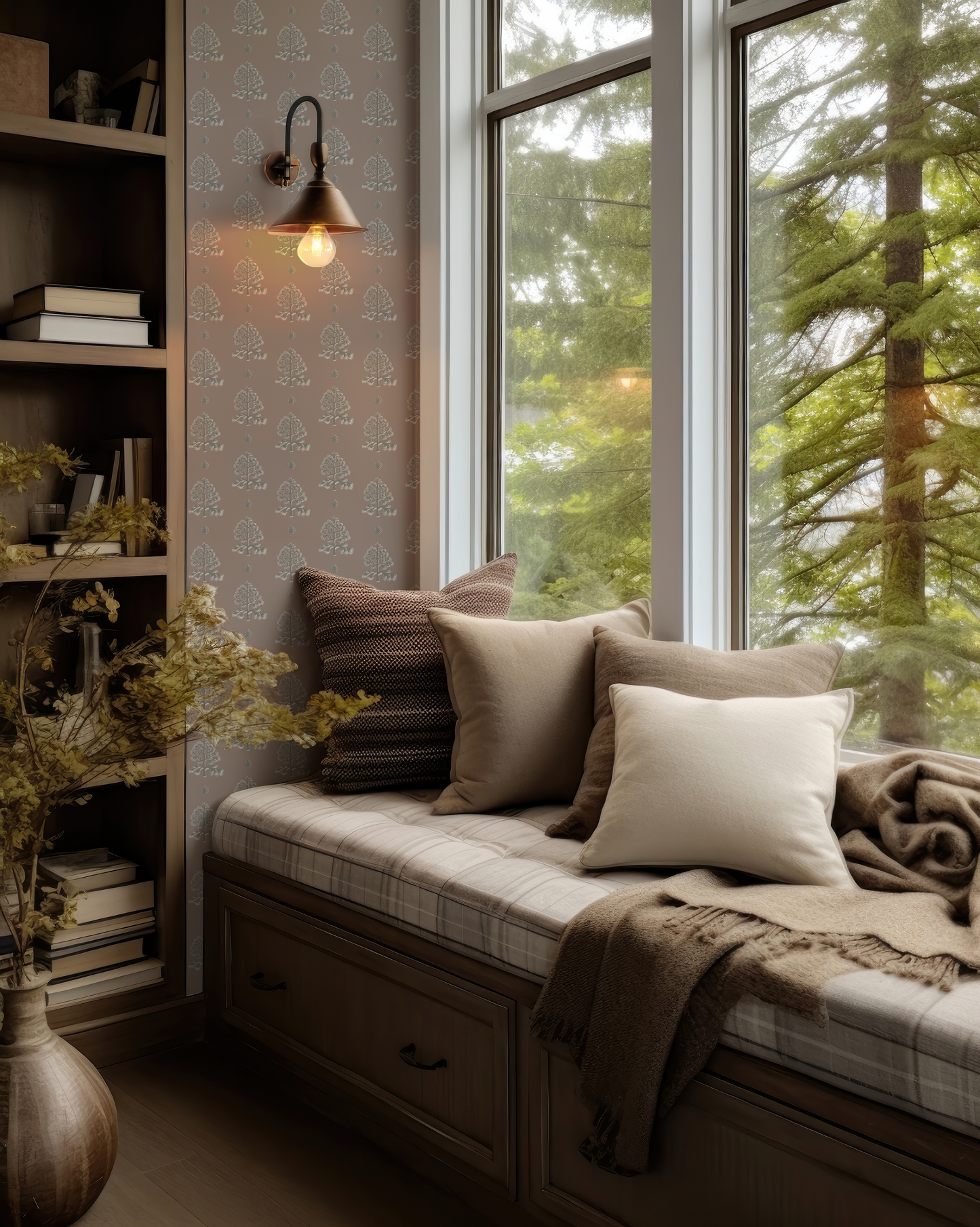 Vintage Poplar on Mauve Wallpaper