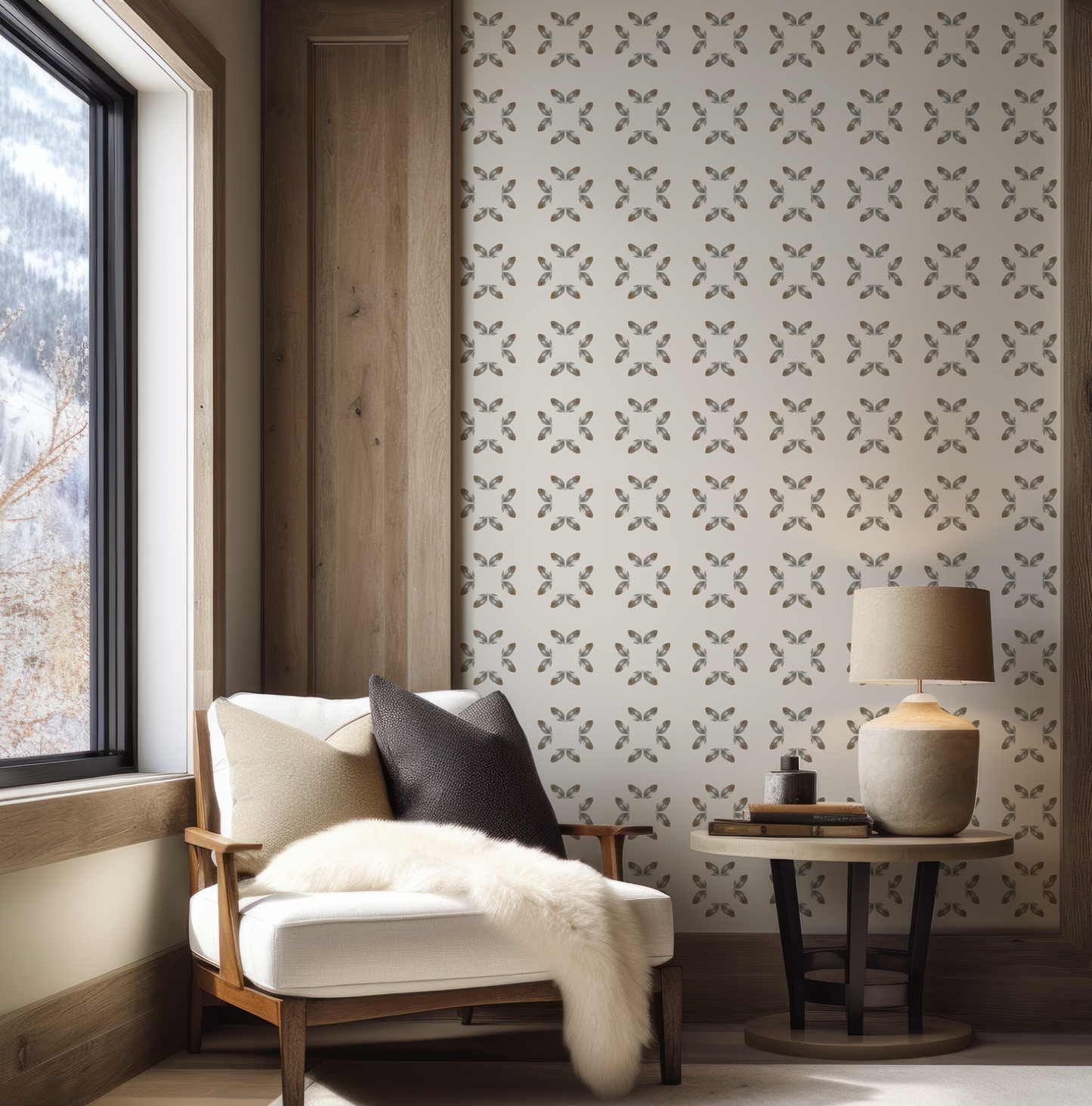 Painted Petal Square on Off White Wallpaper