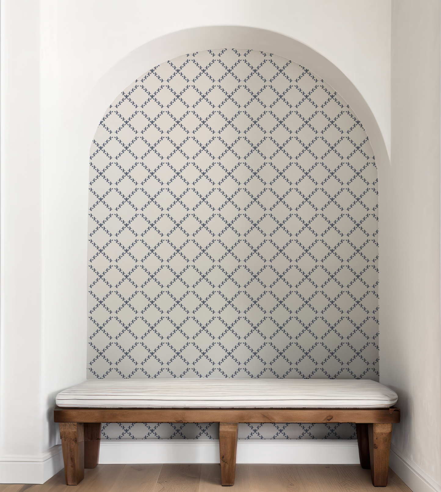 Vintage Slate Blue and Off White Wallpaper