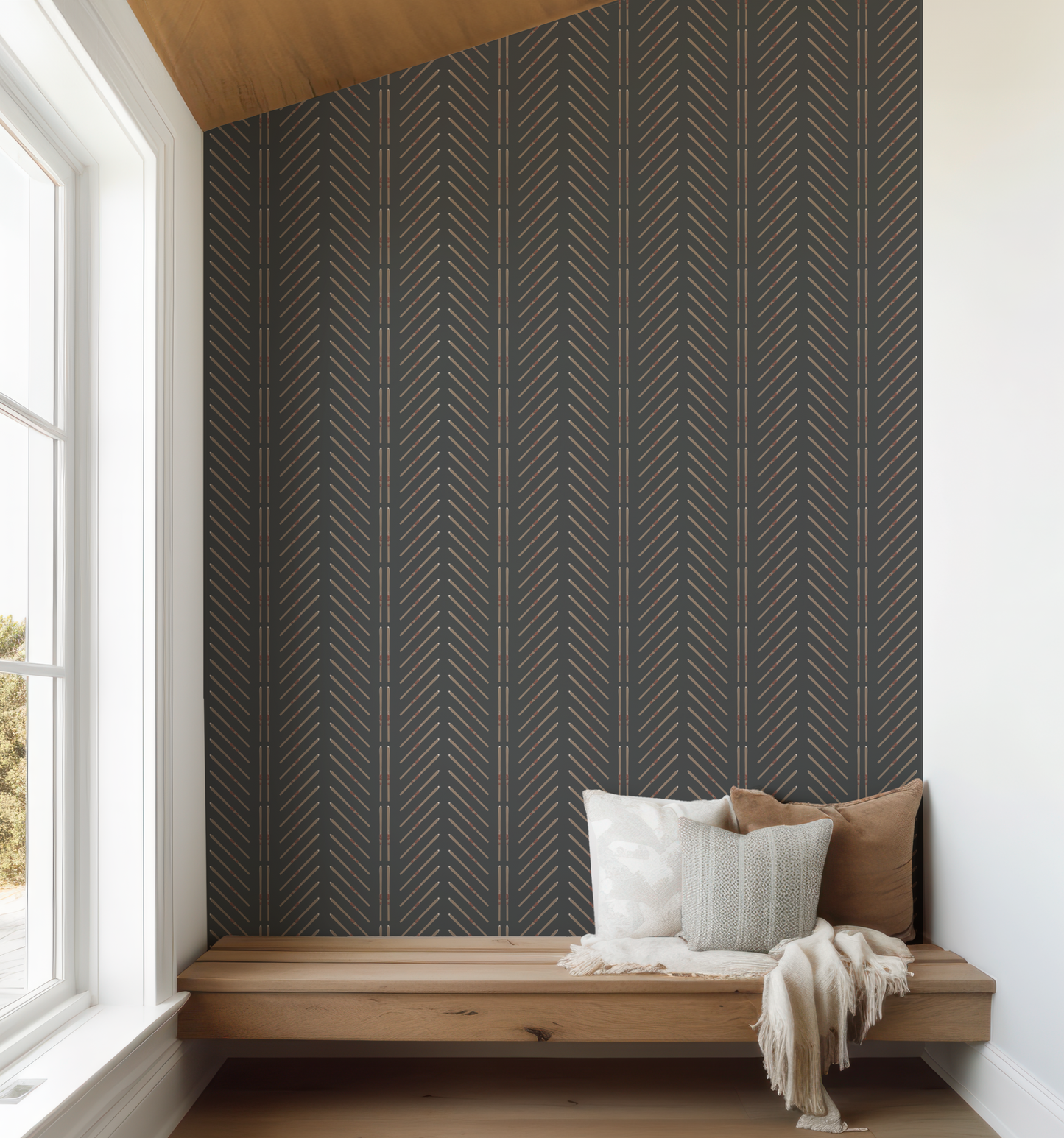 Vintage Ski Chevron and Stripe on Black Wallpaper
