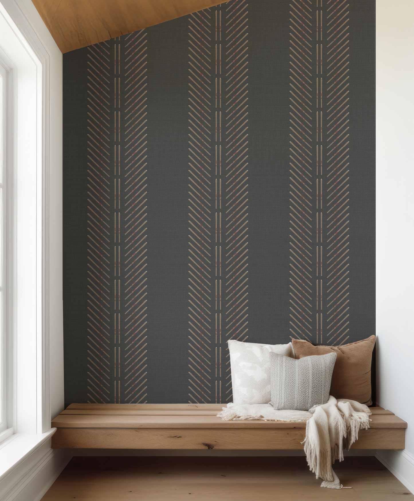 Ski Chevron in Formal Stripe on Black Wallpaper