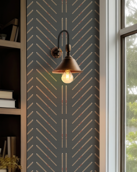 Vintage Ski Chevron and Stripe on Black Wallpaper