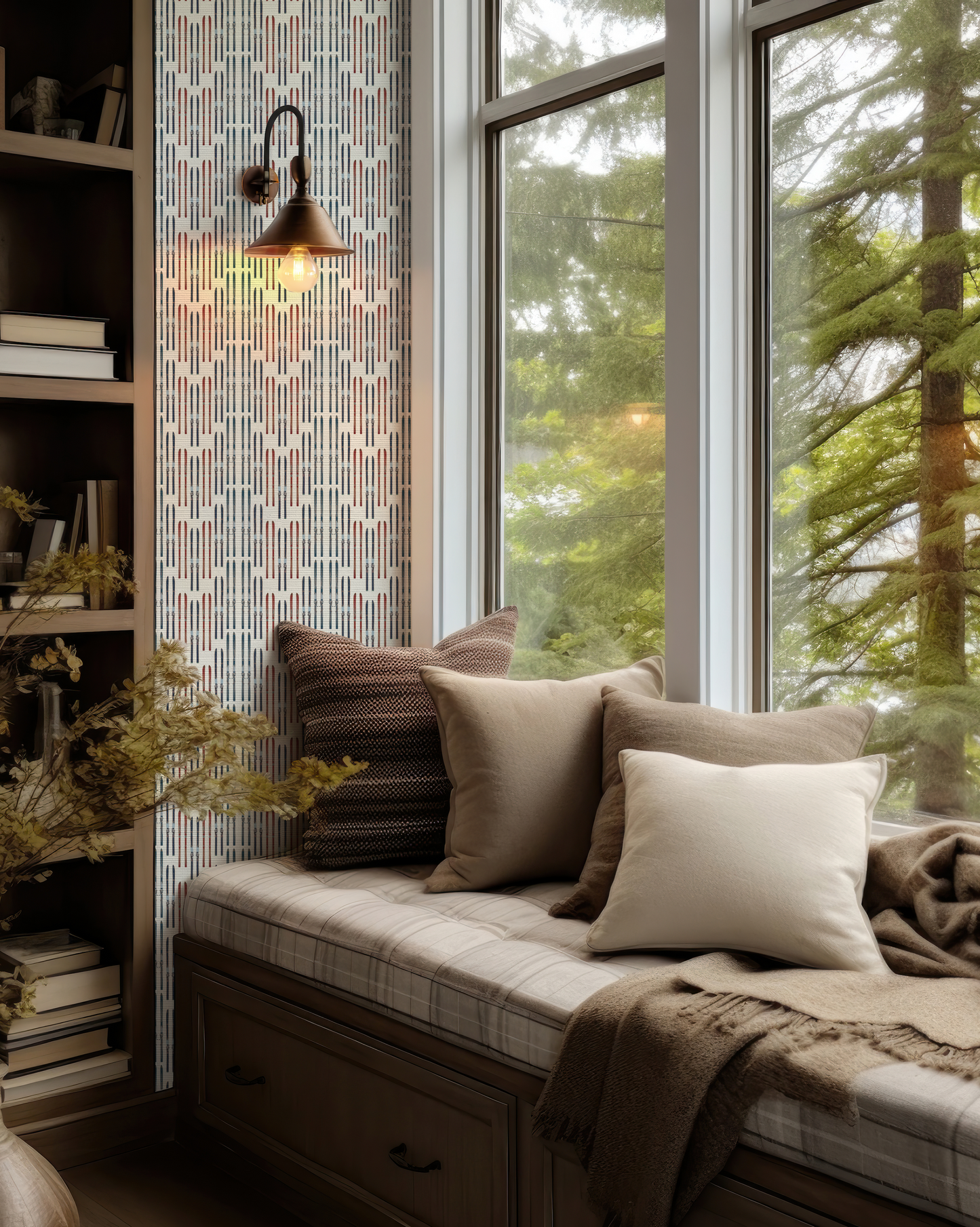 Vail Flame Stitch on Off-White Wallpaper