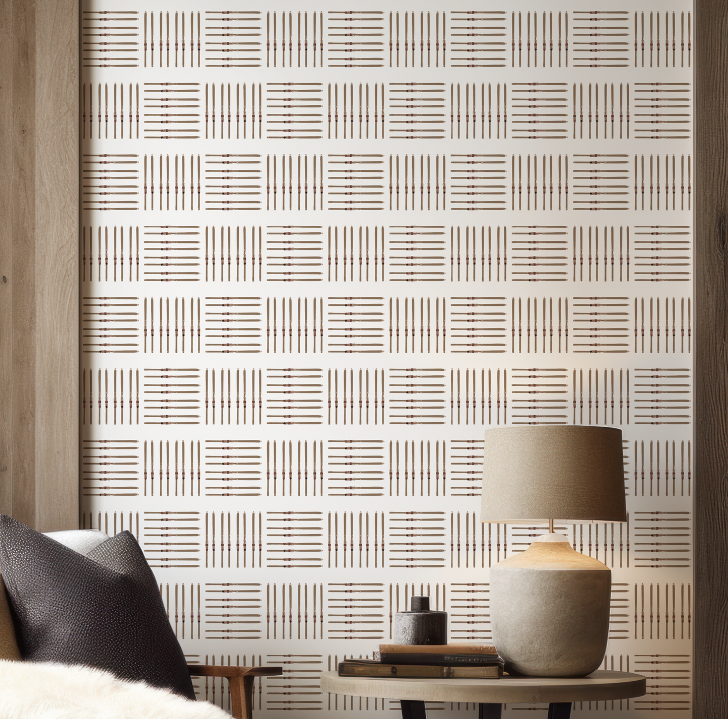 Ski Square Vintage on White Wallpaper