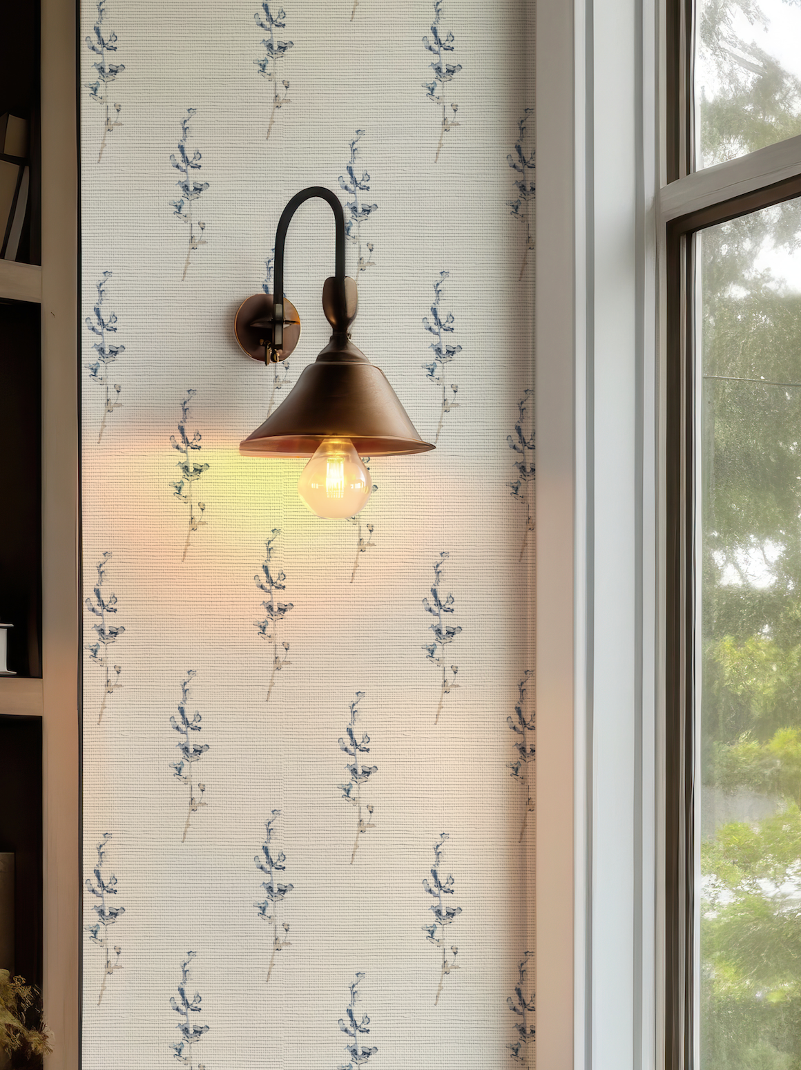 Indigo Wildflower on Off White Wallpaper