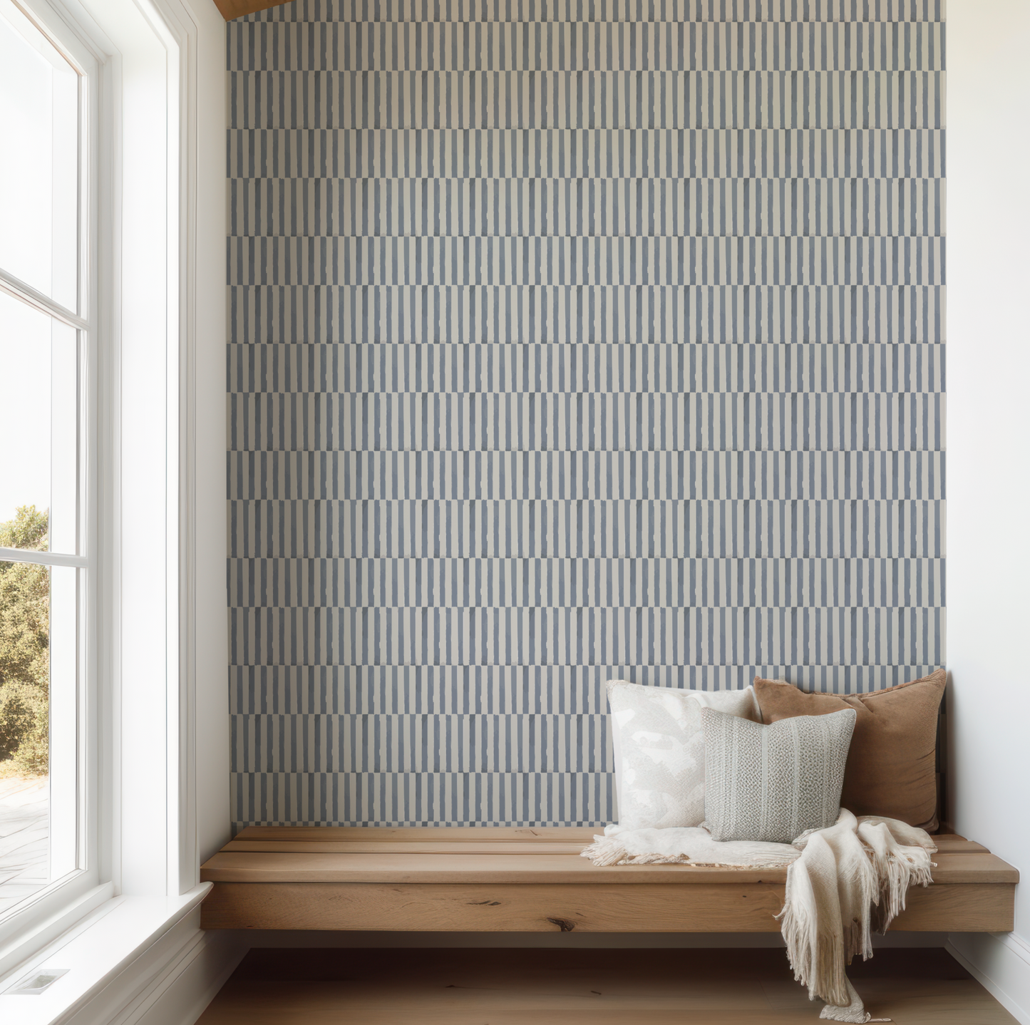 Beach Stripe LG Alternating Blue and Off White Wallpaper