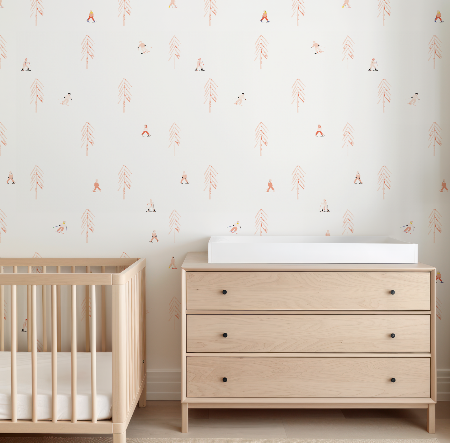 Ski Day Girl on White Wallpaper