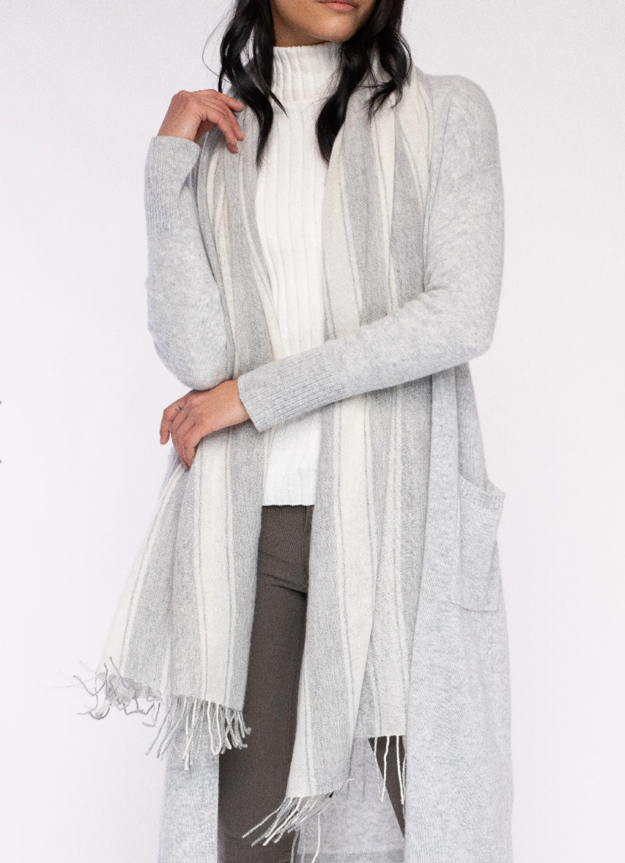 Willow + Wild Two Tone Cashmere Scarf/Wrap White and Grey Combo