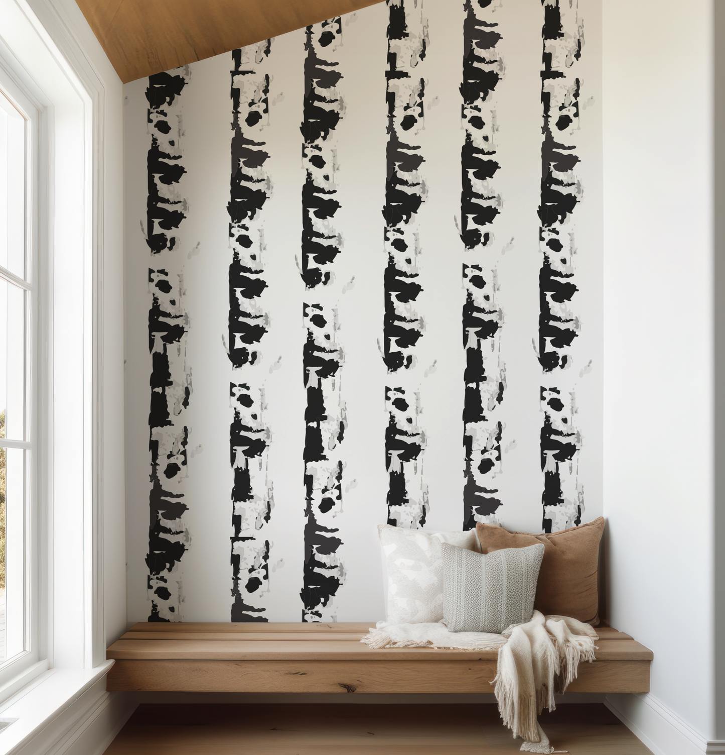 Aspen Tree Black and White Wallpaper